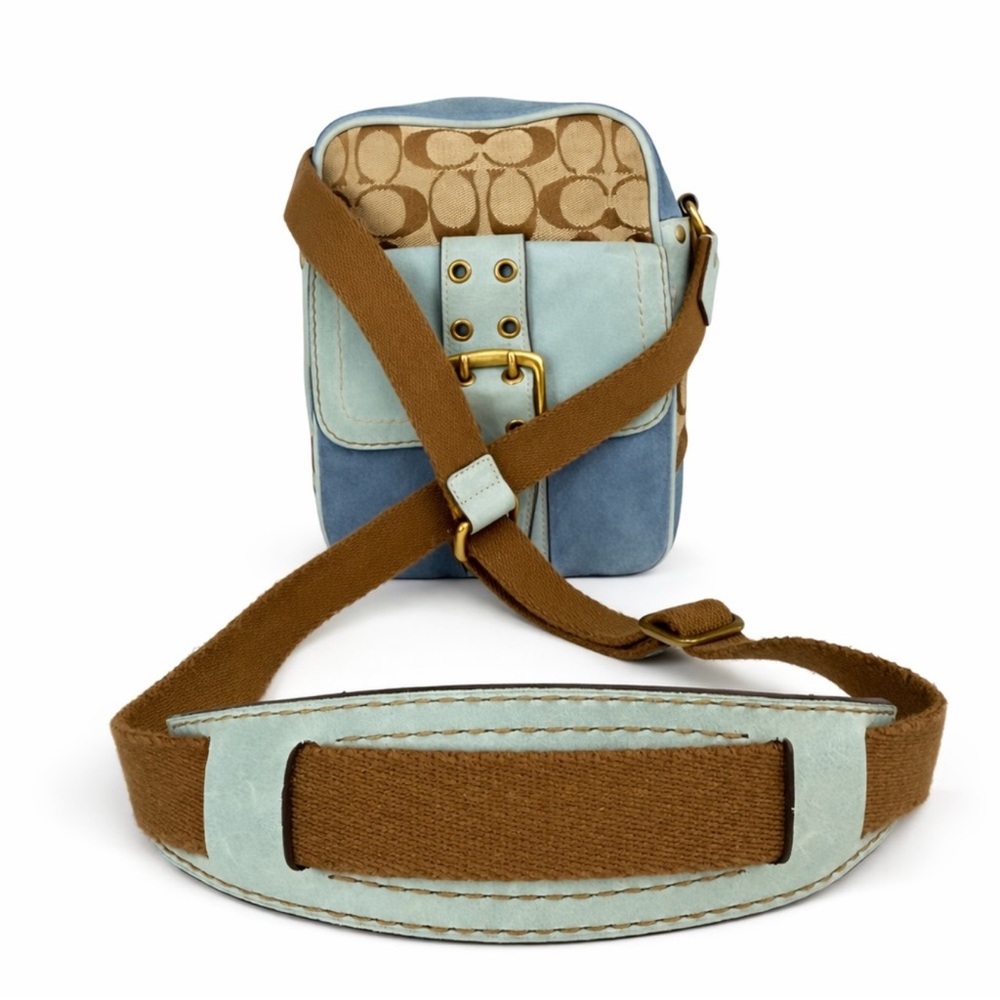 Coach 7062 Y2K Blue Suede & Signature Canvas Crossbody Rare Colorblock EUC - Picture 7 of 11